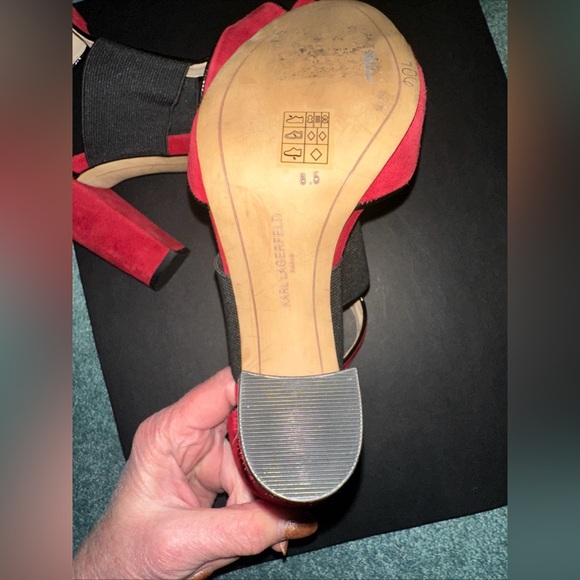 Karl Lagerfeld Paris T Strap Rosalie Red Suede Heels Size 8.5 - Picture 8 of 11